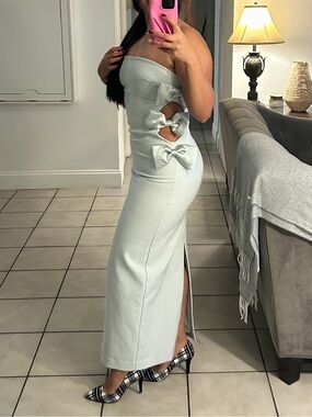 Zara Pale Mint Strapless Cutout Dress with Bows